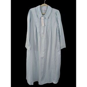 MISS ELAINE Nightgown 1X Long Sleeve Blue Satin Out Flannel Inside Embroidered